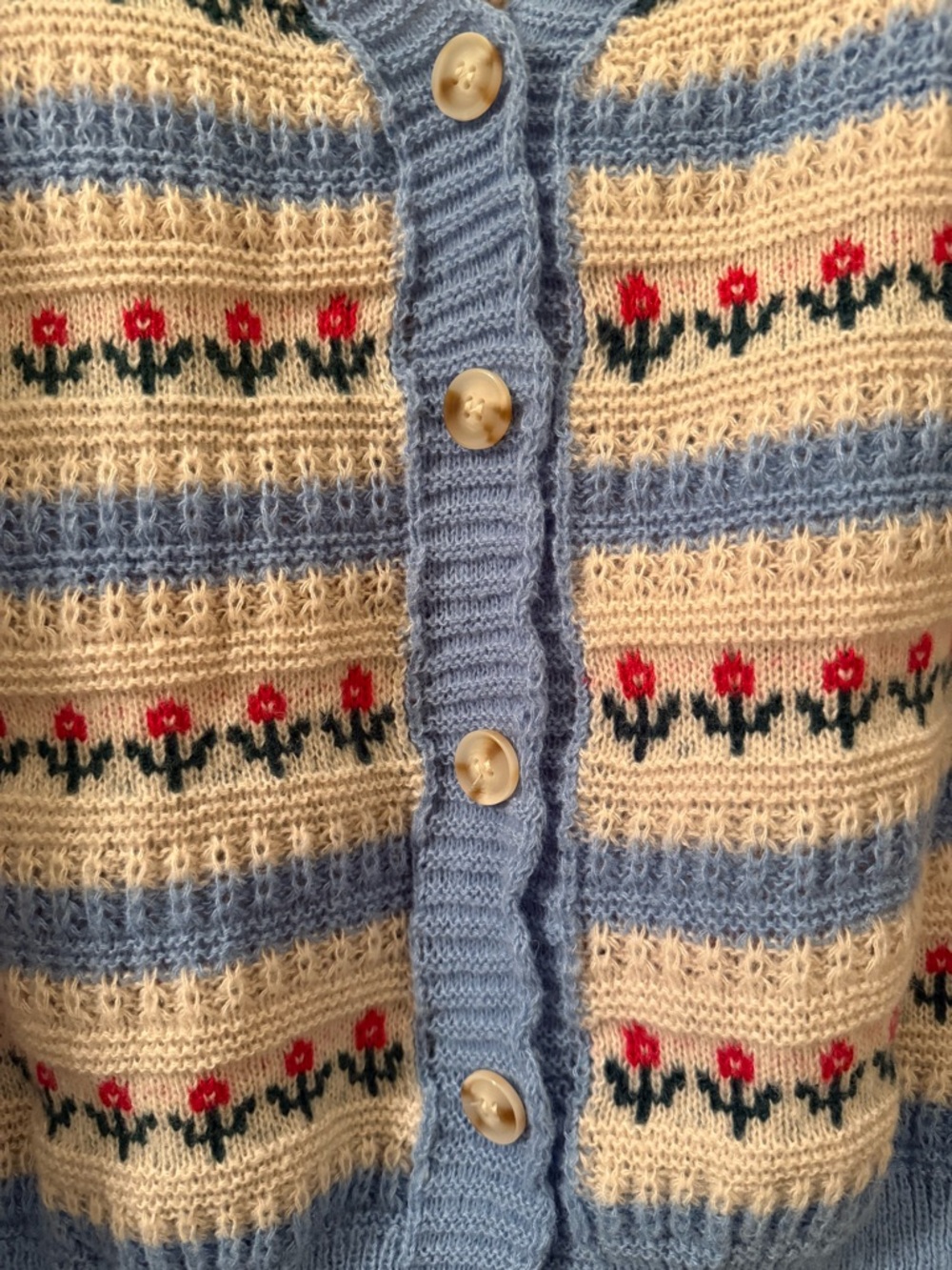 SHEIN Curve Floral Stripe Button Cardigan Sweater 1XL Cottagecore Blue Cream - Picture 3 of 8